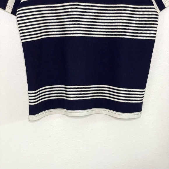 Club Monaco Block Stripe Zip Polo Short Sleeve Cotton Knit Shirt Navy Medium - Picture 10 of 14